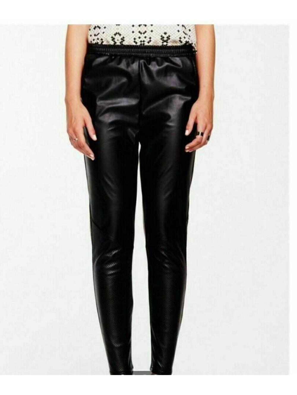 Shilla, NEW midnight sporty vegan Black leather women's pants ,Sz Small
